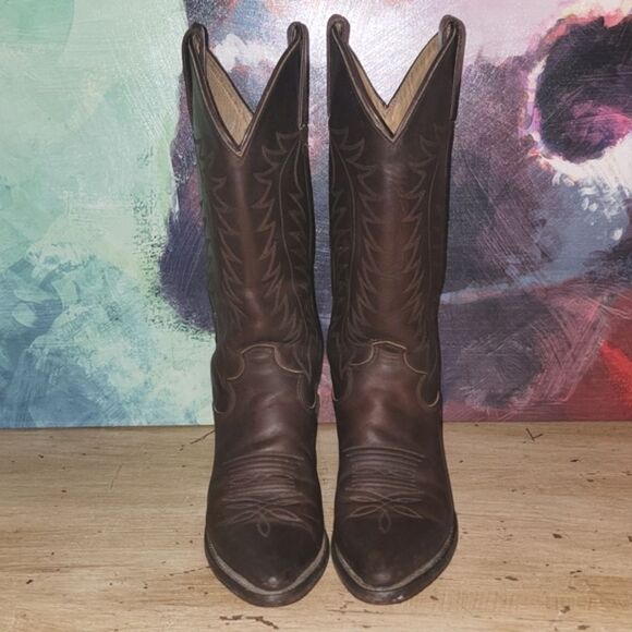 Justin Apache Classic L4935 Brown Feather Stitch Round Toe Western Boots Size 5 - Picture 2 of 11
